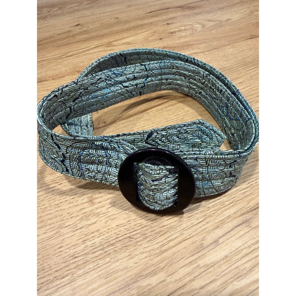 J.Crew Womens Green Blue Silk Brocade Belt Round Buckle Size S/M Retro Eclectic
